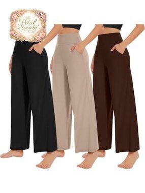 Wide Leg Yoga Sweatpants High Waist Pockets 4-Way Stretch Pull On Palazzo